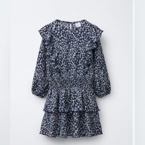 Zara Girl New Black Floral Tiered Gauze Dress NWOT